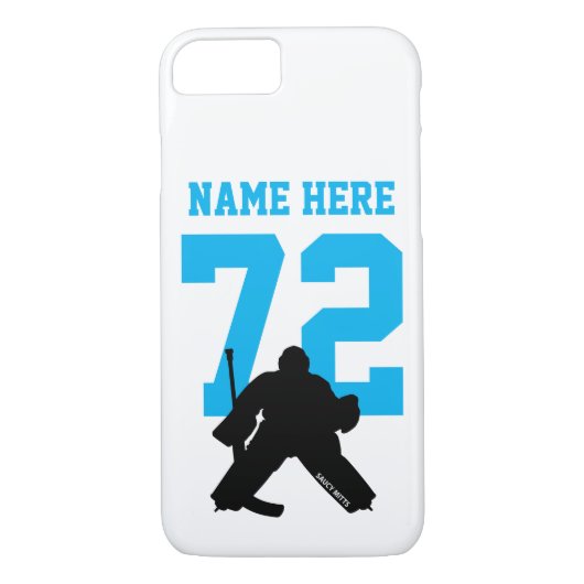 Personalisiert Hockey Goalie Name Number Turquoise Case-Mate iPhone Hülle (Rückseite)