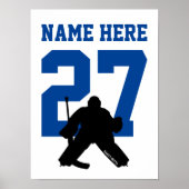 Personalisiert Hockey Goalie Player Number Blue Poster (Vorne)