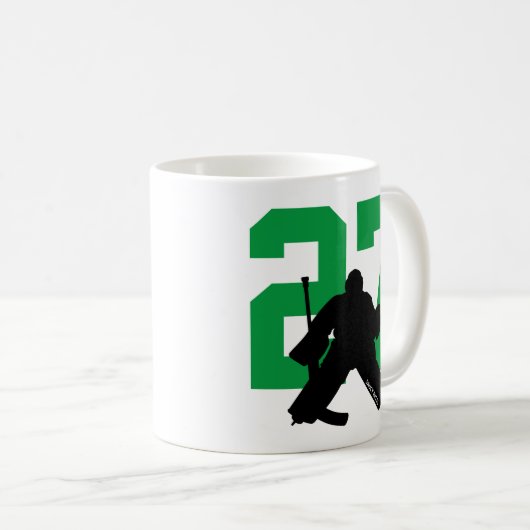 Personalisiert Hockey Goalie Player Number Green Kaffeetasse (VorderseiteRechts)