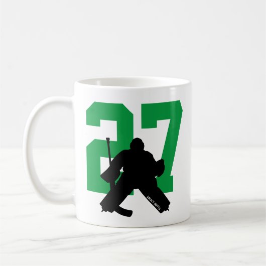 Personalisiert Hockey Goalie Player Number Green Kaffeetasse (Links)