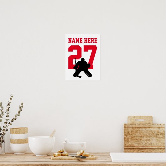 Personalisiert Hockey Goalie Player Number Red Poster (Küche)
