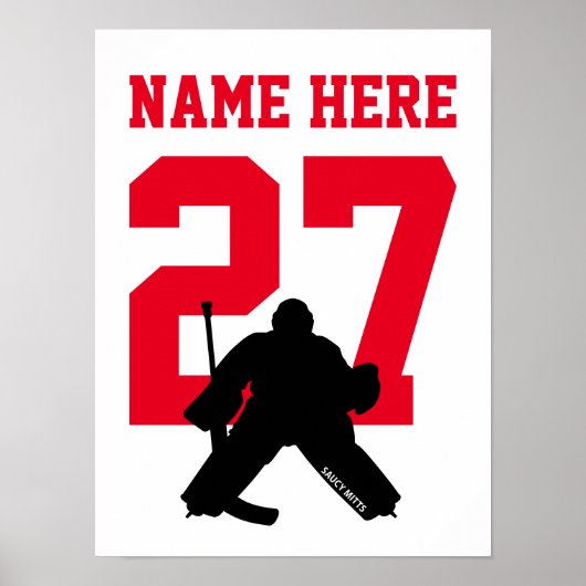Personalisiert Hockey Goalie Player Number Red Poster (Vorne)