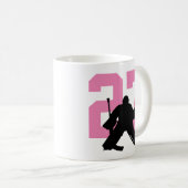Personalisiert Hockey Goalie Player Nummer Rosa Kaffeetasse (VorderseiteRechts)