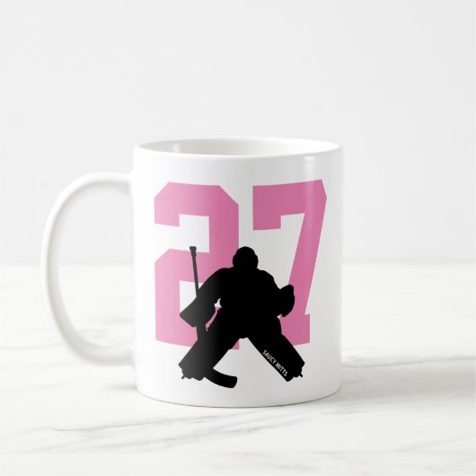 Personalisiert Hockey Goalie Player Nummer Rosa Kaffeetasse (Links)