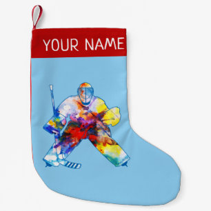 Personalisiert Hockey Goalie Watercolor Kleiner Weihnachtsstrumpf