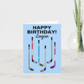 Personalisiert Hockey Player Birthday Hockey Stick Karte (Vorderseite)
