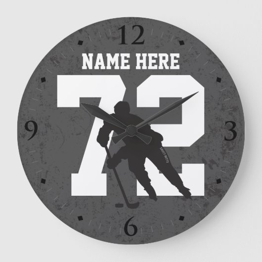 Personalisiert Hockey Player Name Number Dark Gray Große Wanduhr (Vorderseite)