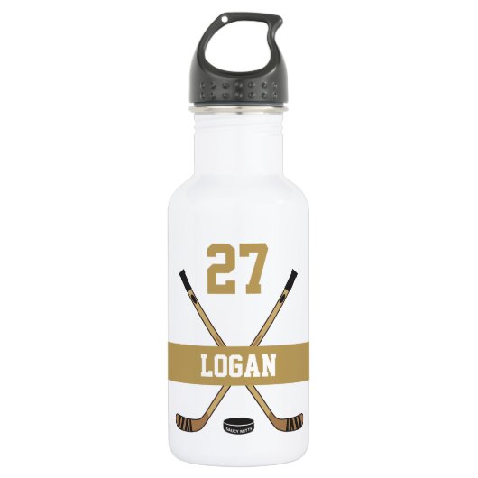 Personalisiert Hockey Player Name Number Golden Edelstahlflasche (Vorderseite)