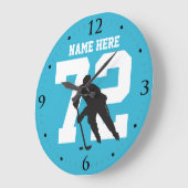Personalisiert Hockey Player Name Number Shark Blu Große Wanduhr (Winkel)