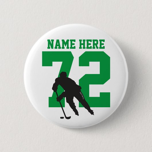 Personalisiert Hockey Player Name Nummer grün Flai Button (Vorderseite)