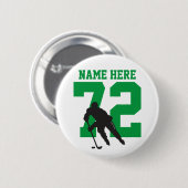 Personalisiert Hockey Player Name Nummer grün Flai Button (Vorne & Hinten)