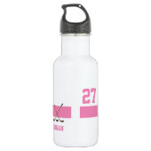 Personalisiert Hockey Player Name Nummer Pink Girl Edelstahlflasche (Rückseite)
