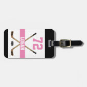 Personalisiert Hockey Player Name Nummer Pink Girl Gepäckanhänger (Vorderseite horizontal)
