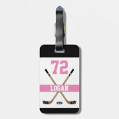 Personalisiert Hockey Player Name Nummer Pink Girl Gepäckanhänger (Rückseite vertikal)