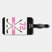 Personalisiert Hockey Player Name Nummer Pink Girl Gepäckanhänger (Rückseite horizontal)