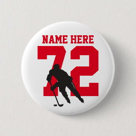 Personalisiert Hockey Player Name Nummer Red Pinot Button