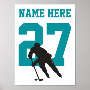 Personalisiert Hockey Player Nummer Aquamarin Poster