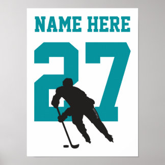 Personalisiert Hockey Player Nummer Aquamarin Poster