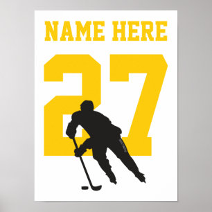 Personalisiert Hockey Player Nummer Black und Gold Poster