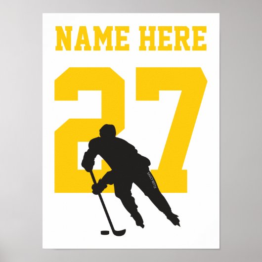 Personalisiert Hockey Player Nummer Black und Gold Poster (Vorne)