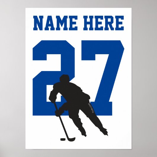 Personalisiert Hockey Player Nummer Blau Poster (Vorne)