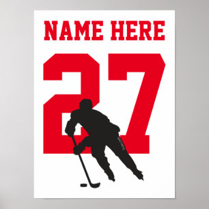 Personalisiert Hockey Player Nummer Red Poster