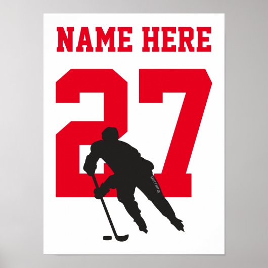 Personalisiert Hockey Player Nummer Red Poster (Vorne)