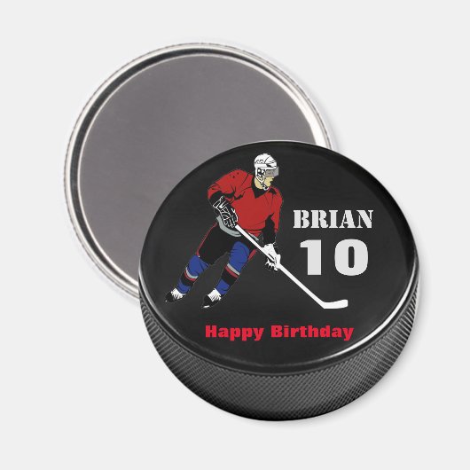 Personalisiert Hockey Puck Birthday Magnet (Vorderseite/Rückseite)