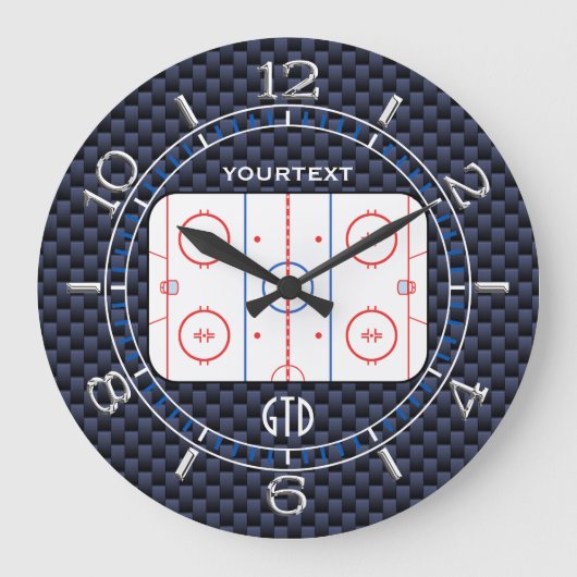 Personalisiert Hockey Rink Diagramm Blue Carbon St Große Wanduhr (Vorderseite)