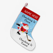 Personalisiert Hockey Santa überprüft es zweimal Kleiner Weihnachtsstrumpf (Vorderansicht (hängend))