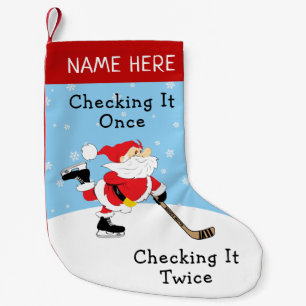 Personalisiert Hockey Santa überprüft es zweimal Kleiner Weihnachtsstrumpf