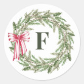 Personalisiert Holiday Initial Wreath Umschlag Auf Runder Aufkleber (Vorderseite)