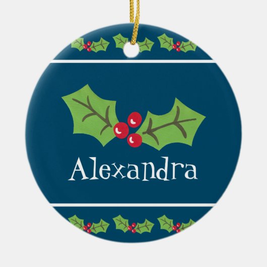Personalisiert Holly & Berries Keramik Ornament (Vorne)