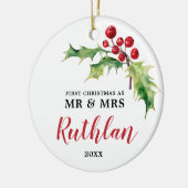Personalisiert Holly Berry Greenery Newlyweds Cust Keramik Ornament (Links)