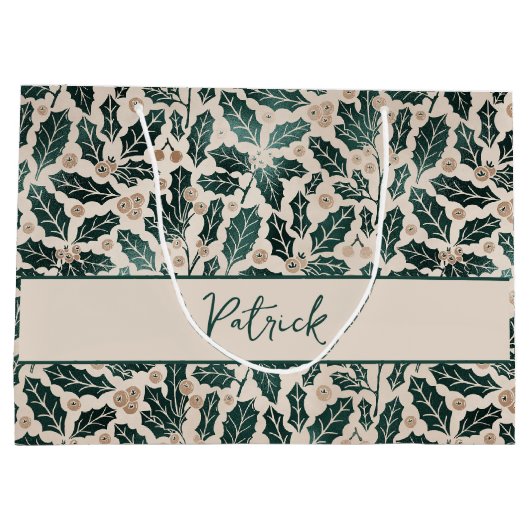 Personalisiert Holly Pattern Weihnachten Große Geschenktüte (Rückseite)