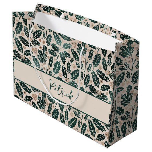 Personalisiert Holly Pattern Weihnachten Große Geschenktüte (Rückseite Schrägansicht)