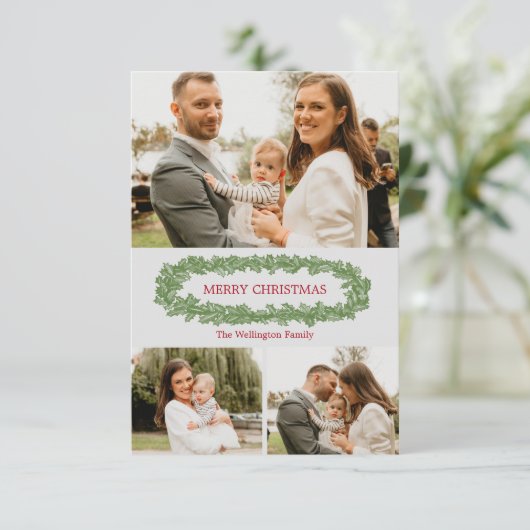 Personalisiert Holly Verlasse Weihnachts-Fotokarte Ankündigung (Stehend Vorderseite)