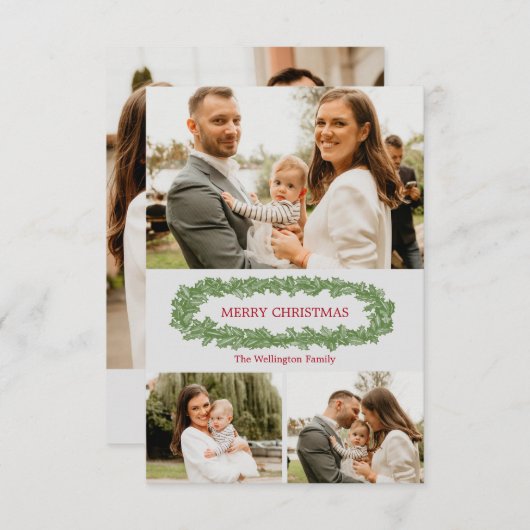 Personalisiert Holly Verlasse Weihnachts-Fotokarte Ankündigung (Vorne/Hinten)