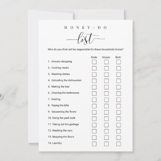 Personalisiert Honey Do List Brautparty Einladung (Vorderseite)