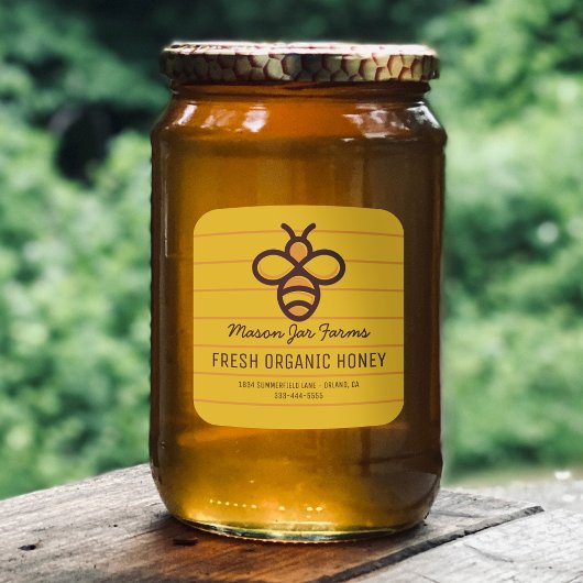 Personalisiert Honey Jar Labels | Honigwabenbiene Quadratischer Aufkleber