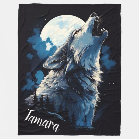 Personalisiert Howling Wolf Fleecedecke (Vorderseite)