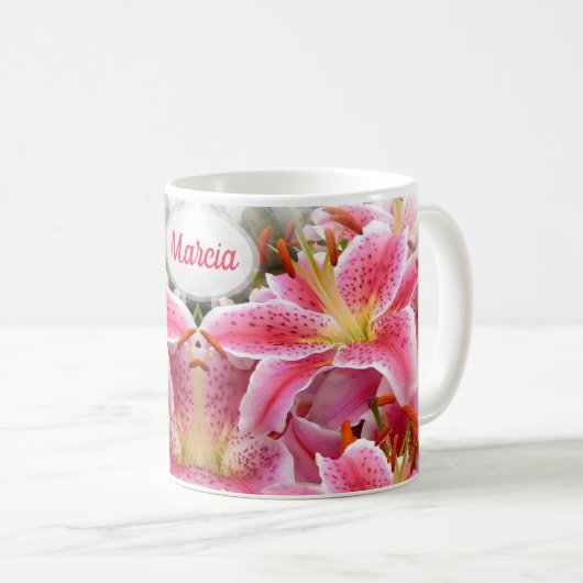 Personalisiert Hübsche Pink Stargazer Lilies Kaffeetasse (VorderseiteRechts)