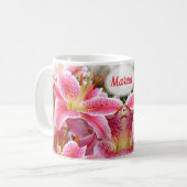 Personalisiert Hübsche Pink Stargazer Lilies Kaffeetasse (Vorderseite Links)