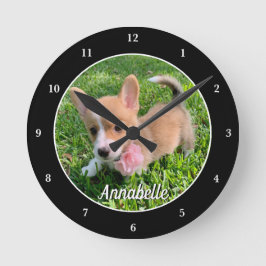 Personalisiert Hunde Foto Monogram Moderner Hausbe Runde Wanduhr