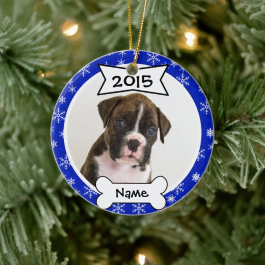 Personalisiert Hunde Foto Ornament in Blau (Baum)
