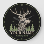 Personalisiert Hunter Deer Elk Antler Jagdclub Große Wanduhr (Vorderseite)