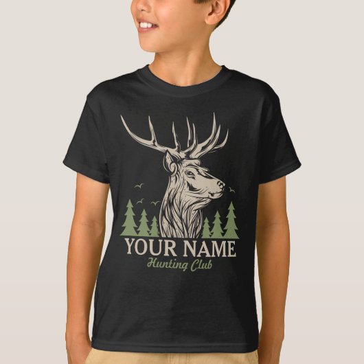 Personalisiert Hunter Deer Elk Antler Jagdclub T-Shirt (Vorderseite)
