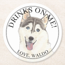 Personalisiert Husky Dog Wedding Runder Pappuntersetzer