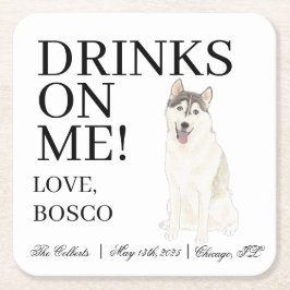 Personalisiert Husky Wedding Rechteckiger Pappuntersetzer