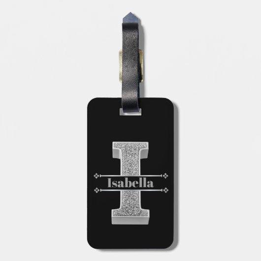 Personalisiert I Initial Silver Monogram Your Name Gepäckanhänger (Rückseite vertikal)